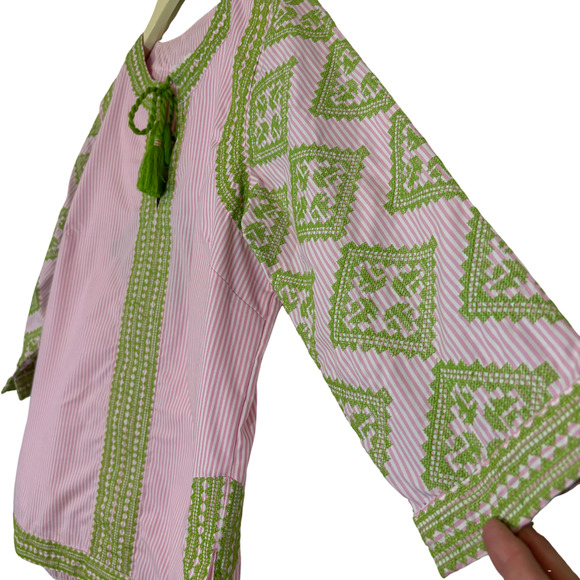 Gretchen Scott Designs Embroidered Top - Odessa Pink & Green Shirt Boho Sz M - Picture 5 of 11